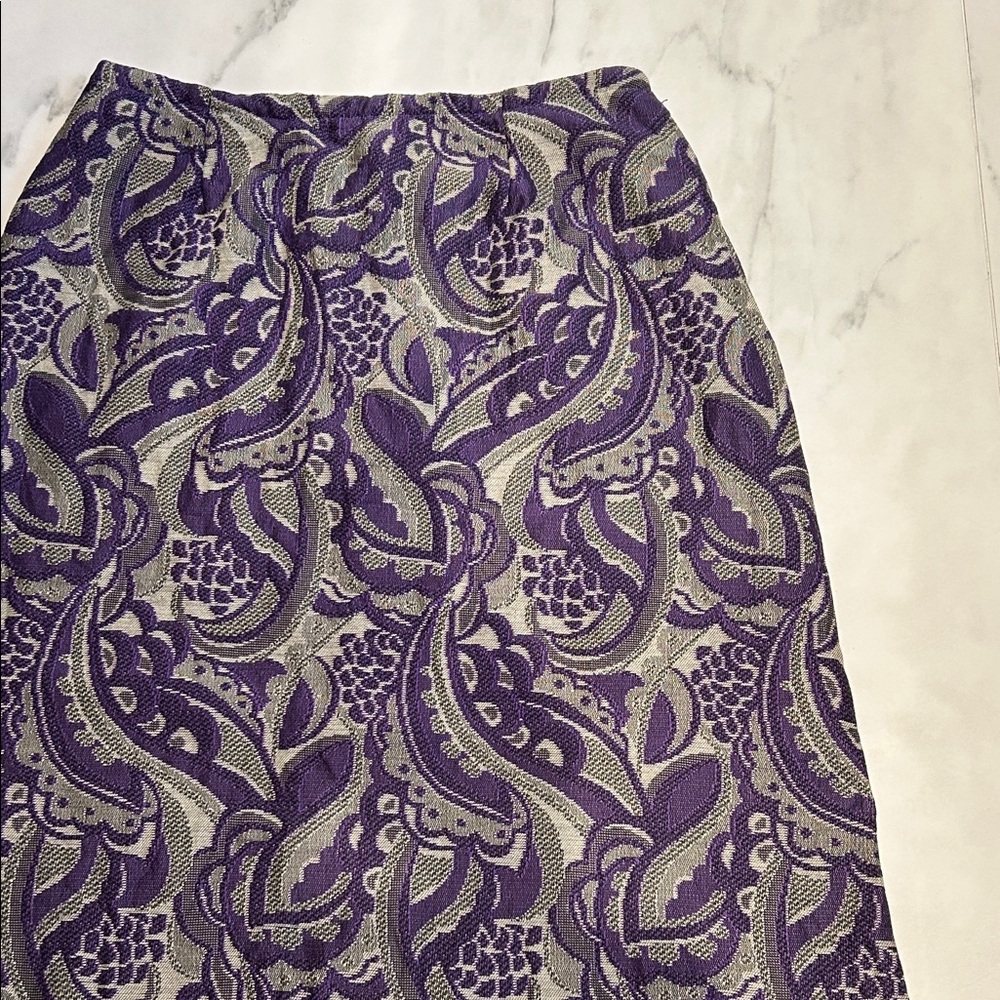 Ornate Purple and Gray Vintage Brocade Maxi Skirt